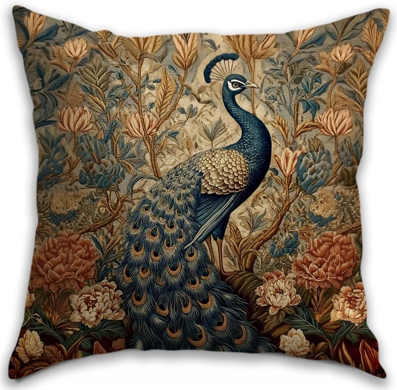 RBAFAO William Morris Inspired Abstract Vintage Floral Design Throw Pillow Covers Home Decor Art Pillowcase Cushion Cover for Bed Sofa Living Room, Car Indoor and Outdoor (Peacock, 18x18inches) - Image 1